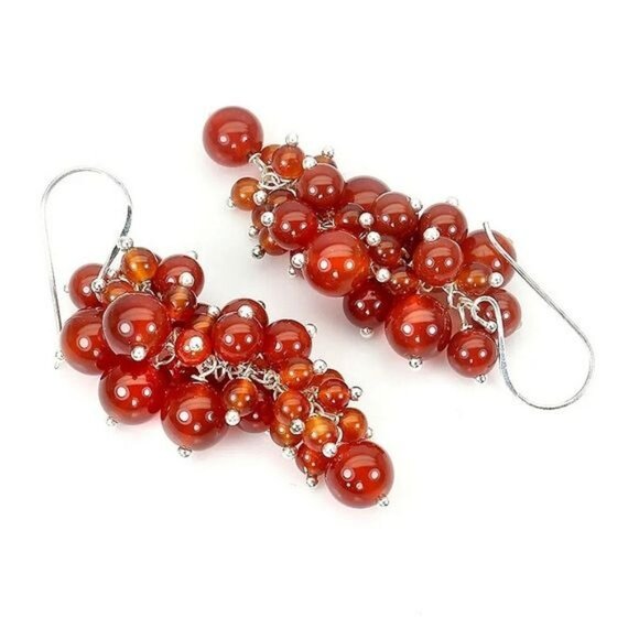 Unheated Round Carnelian 8mm 14K White Gold Plate 925 Sterling Silver E… - Picture 2 of 3